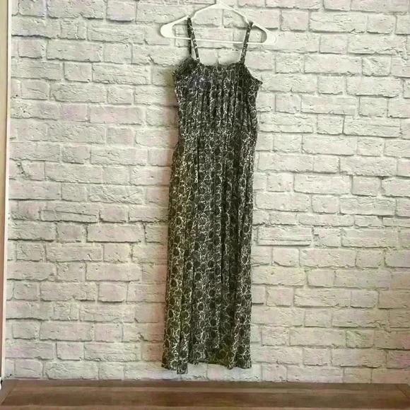 dip spaghetti strap dress blue/beige floral elastic at top and waist size M - Picture 4 of 7